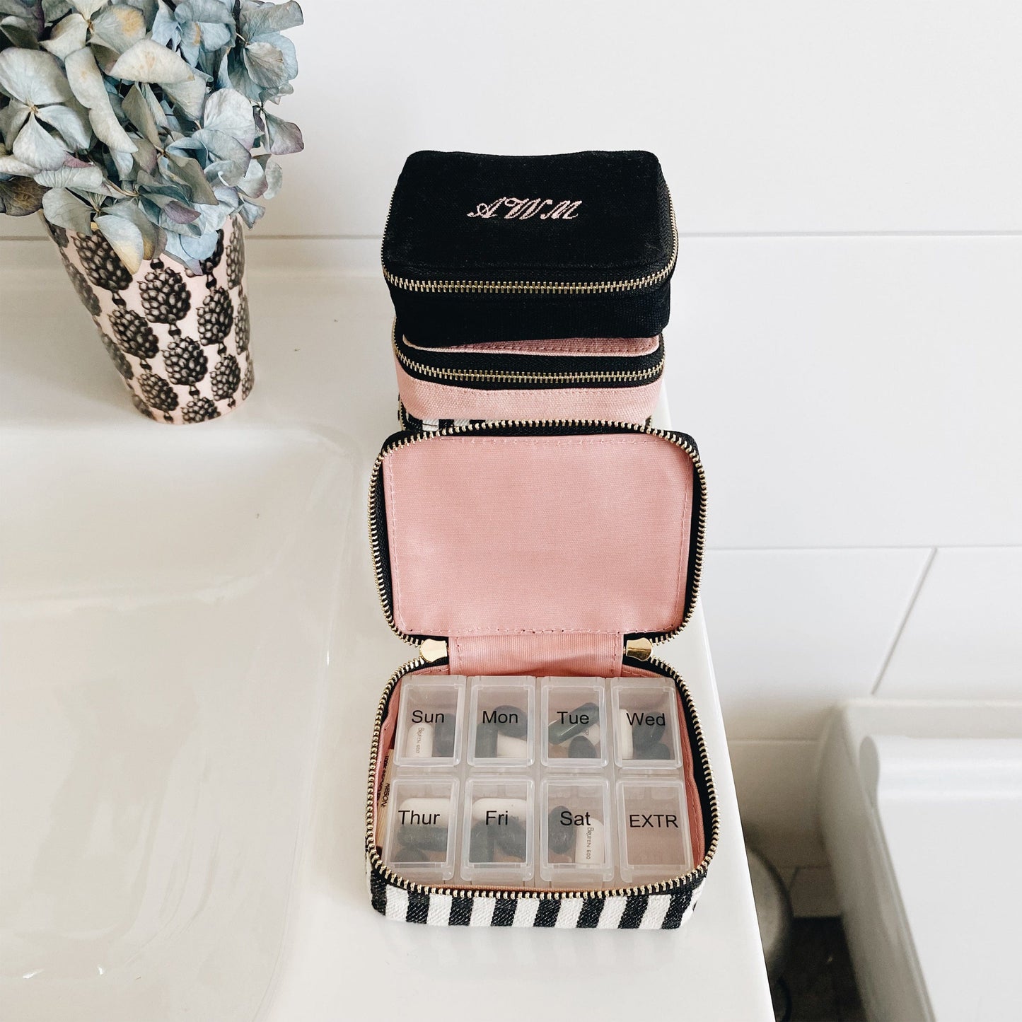 Pill Organizing Case with Weekly Pill Organizer, Striped - Concordia Style Boutique