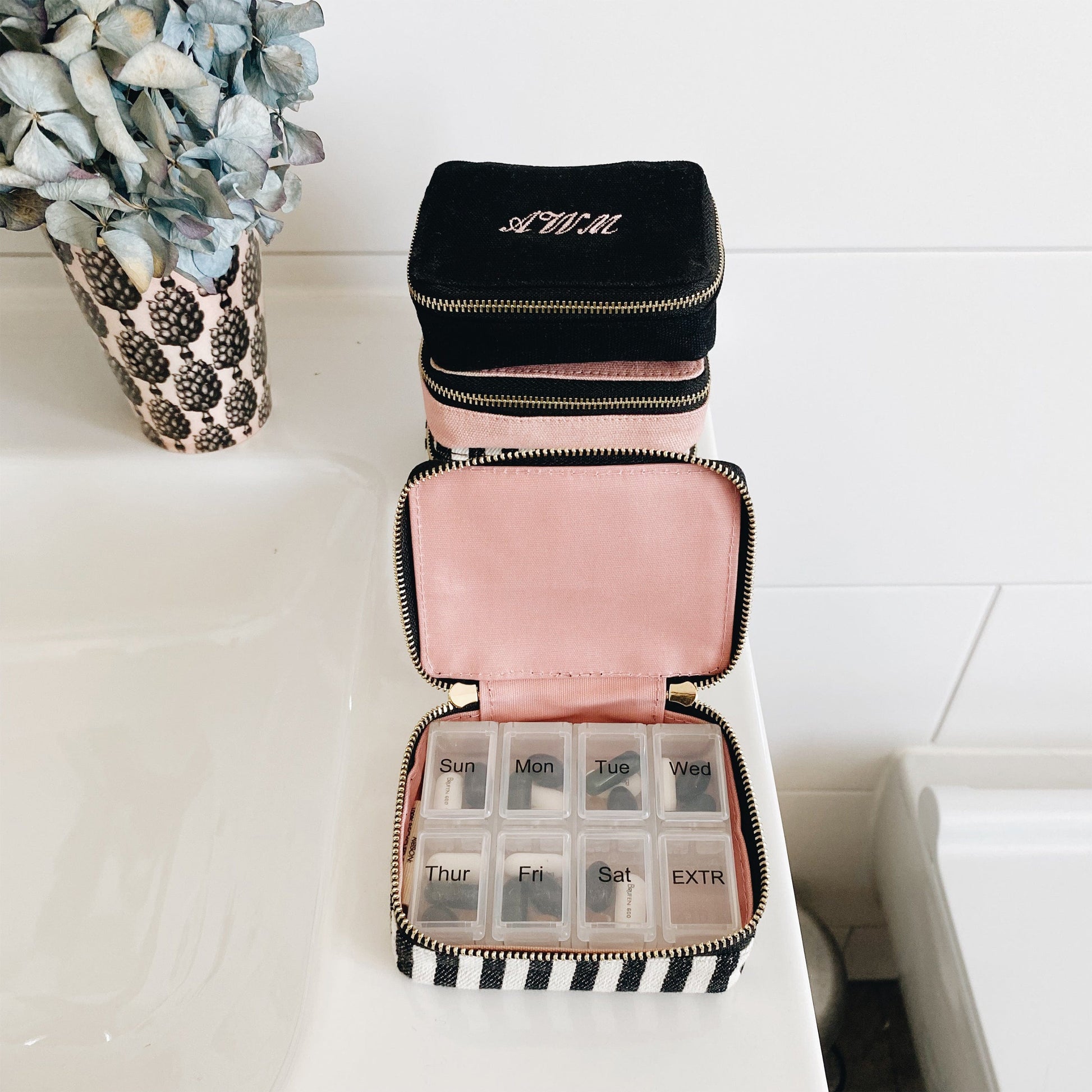 Pill Organizing Case with Weekly Pill Organizer, Striped - Concordia Style Boutique