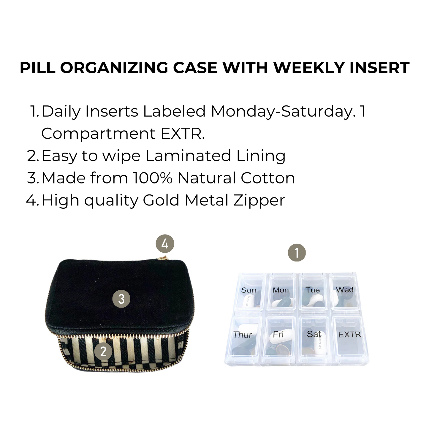 Pill Organizing Case with Weekly Pill Organizer, Black - Concordia Style Boutique