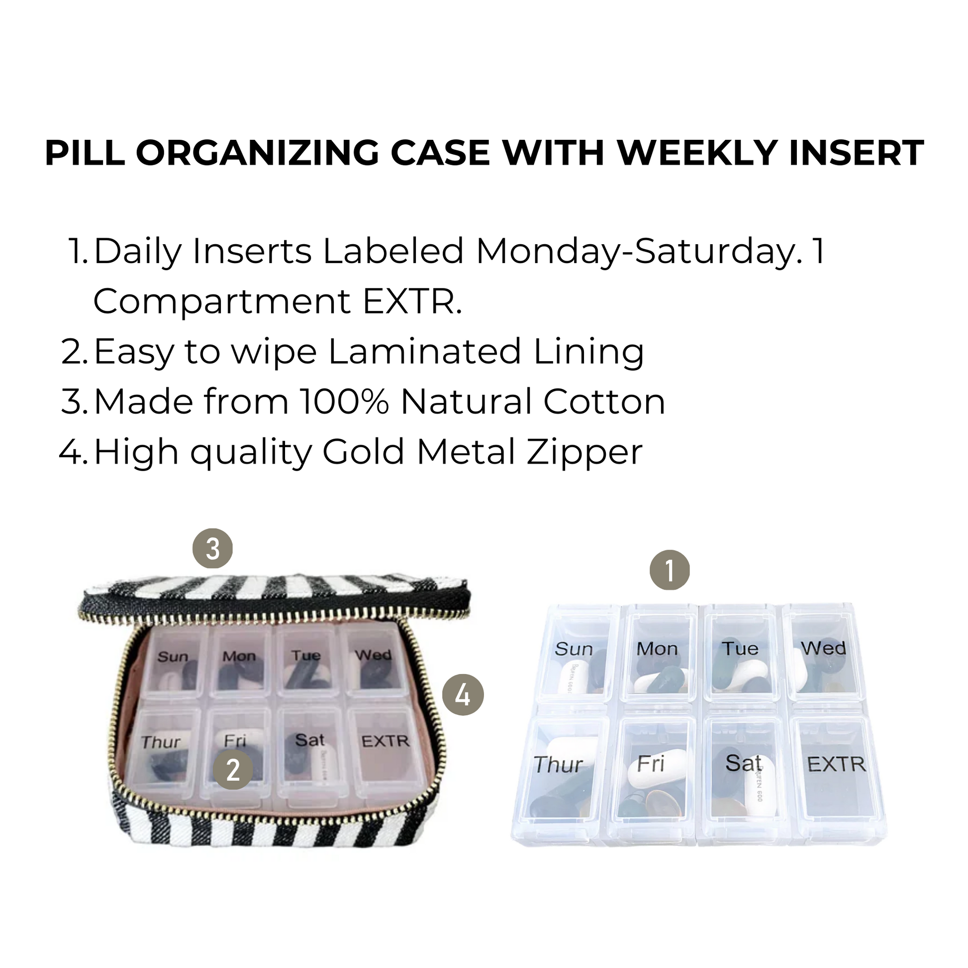 Pill Organizing Case with Weekly Pill Organizer, Striped - Concordia Style Boutique