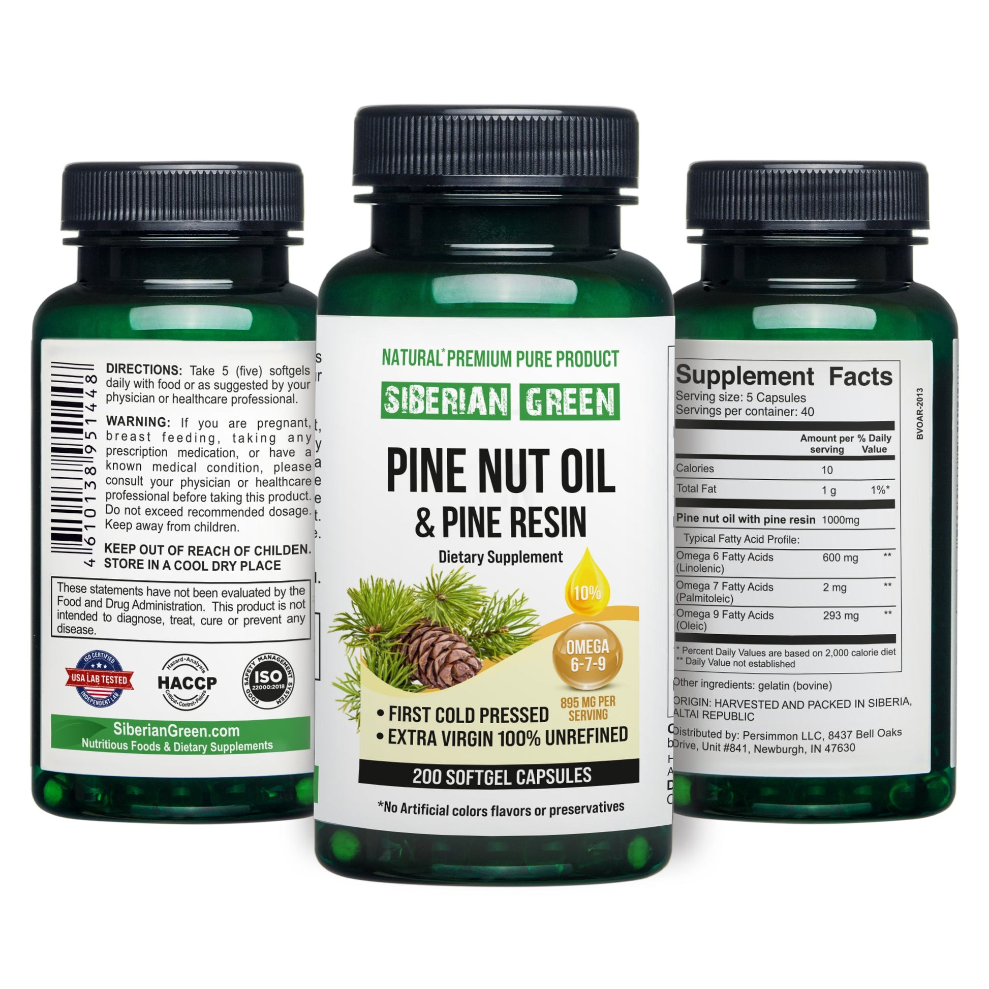 Siberian Pine Nut Oil with Pine Resin Capsules - 200 Softgels | Wild-Harvested, Cold-Pressed, Unrefined - Concordia Style Boutique