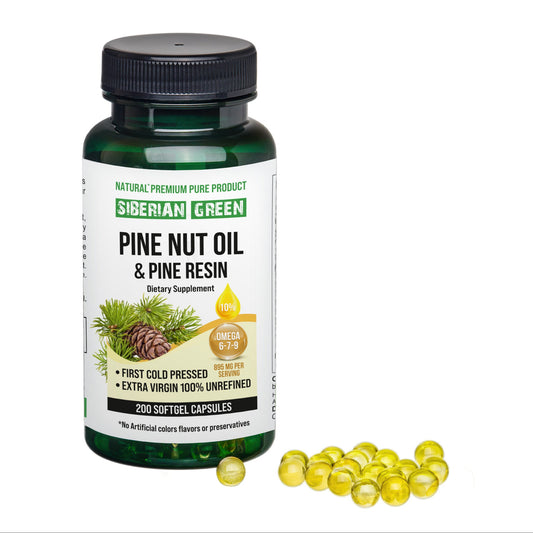 Siberian Pine Nut Oil with Pine Resin Capsules - 200 Softgels | Wild-Harvested, Cold-Pressed, Unrefined - Concordia Style Boutique