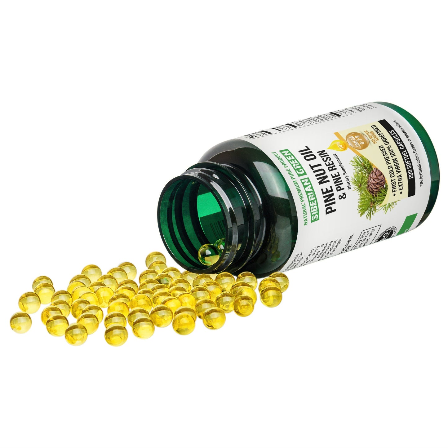 Siberian Pine Nut Oil with Pine Resin Capsules - 200 Softgels | Wild-Harvested, Cold-Pressed, Unrefined - Concordia Style Boutique
