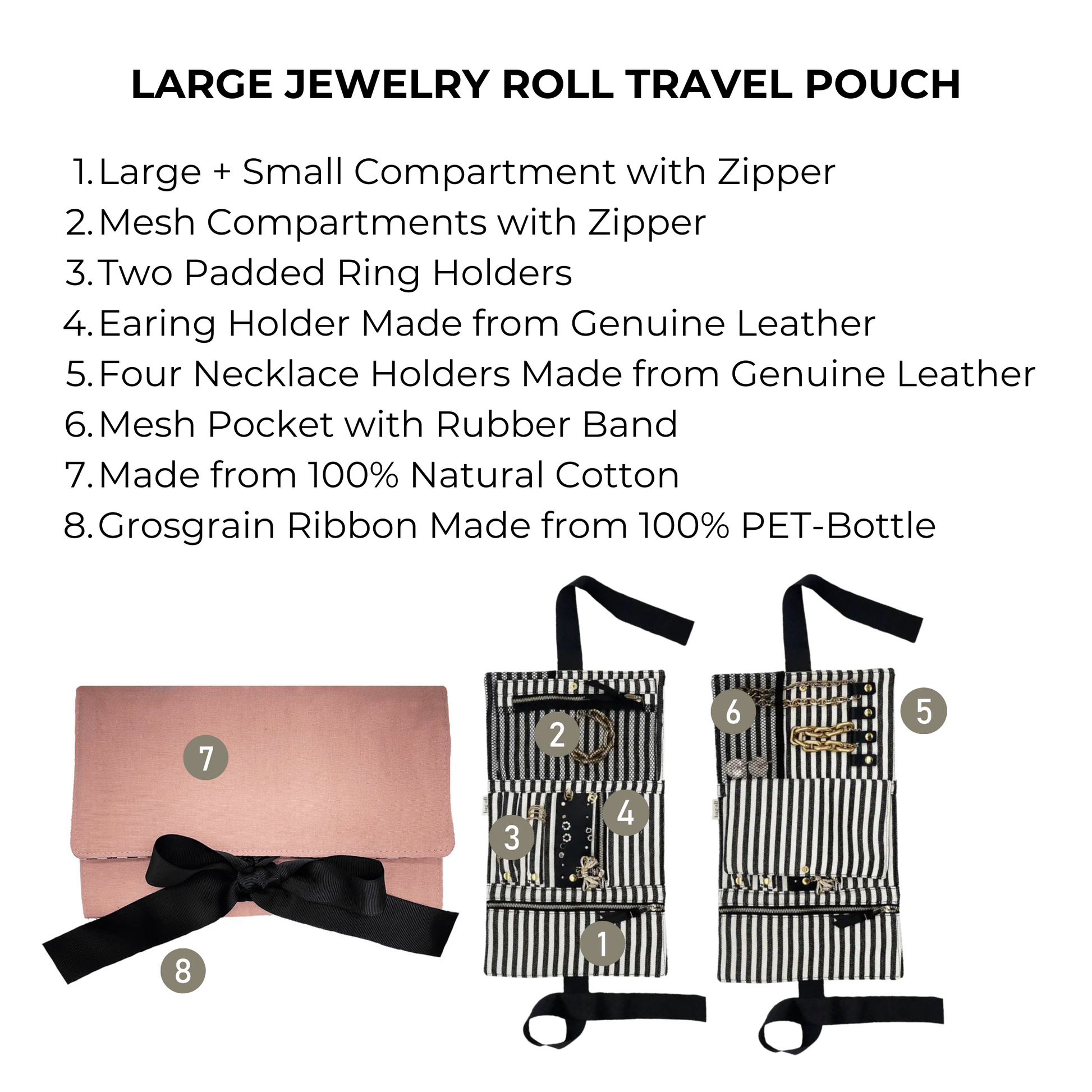 Large Jewelry Roll, Travel Pouch, Pink/Blush - Concordia Style Boutique