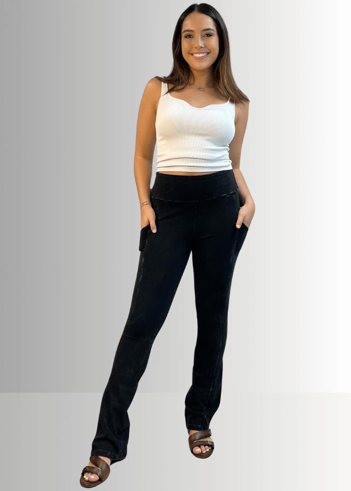 A Perfect Fit Cotton Bootcut Pocket Pants in Black Denim - Concordia Style Boutique