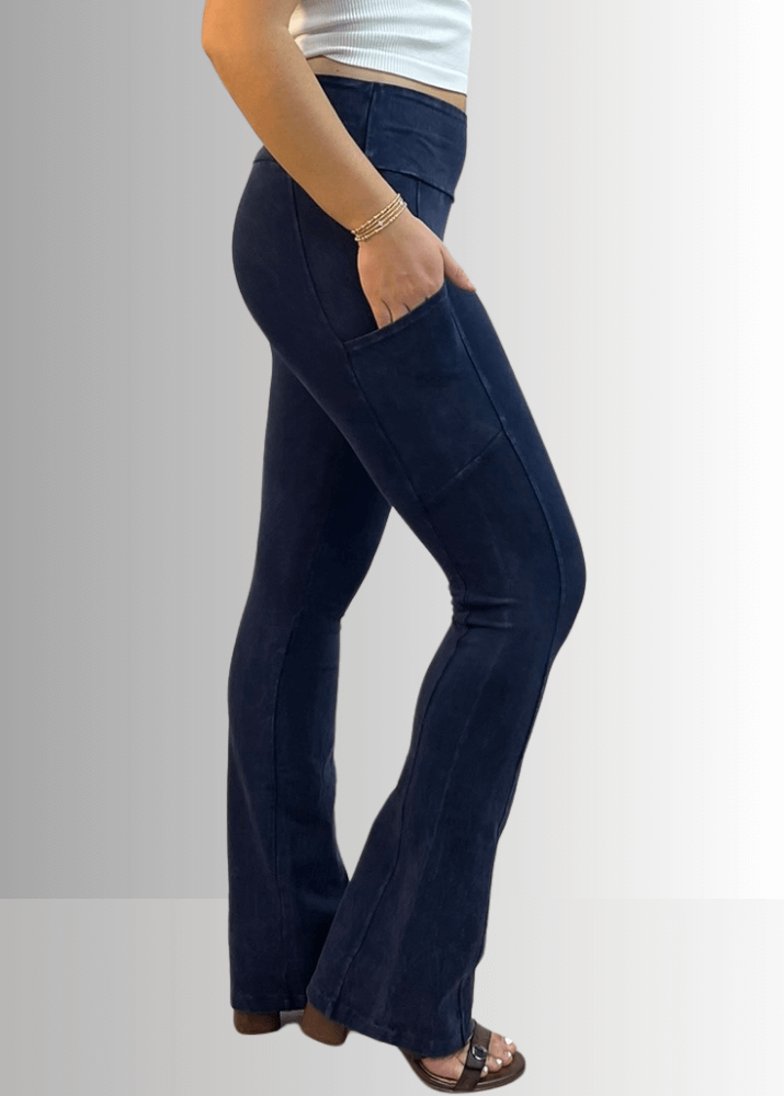 A Perfect Fit Cotton Bootcut Pocket Pants in Dark Denim - Concordia Style Boutique