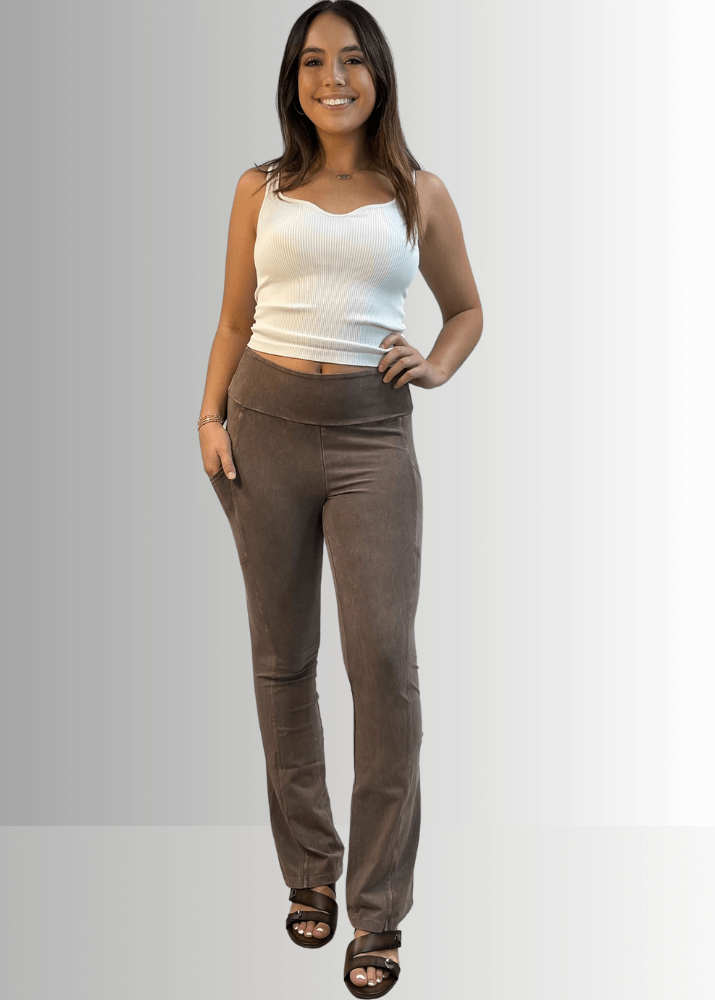 A Perfect Fit Cotton Bootcut Pocket Pants in Taupe - Concordia Style Boutique