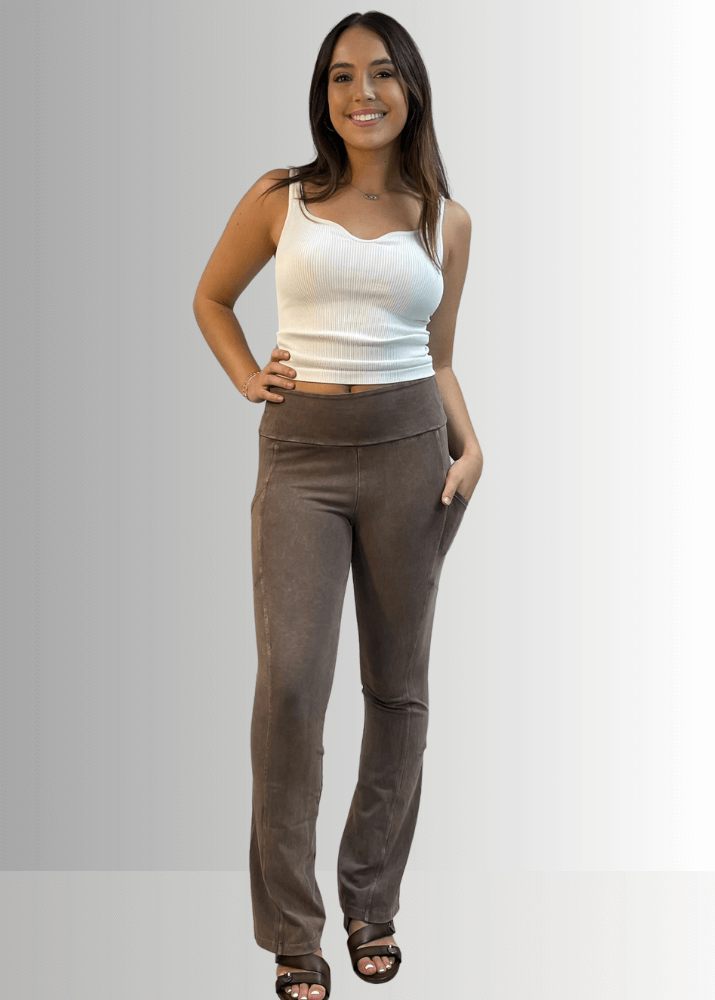 A Perfect Fit Cotton Bootcut Pocket Pants in Taupe - Concordia Style Boutique