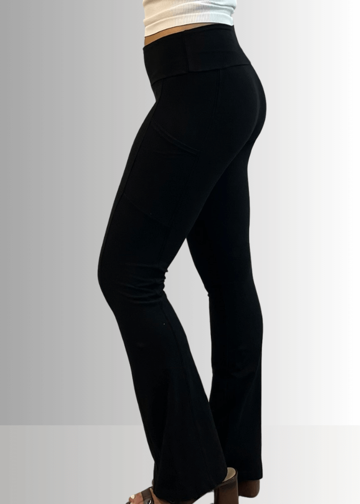A Perfect Fit Cotton Bootcut Pocket Pants in Solid Black - Concordia Style Boutique