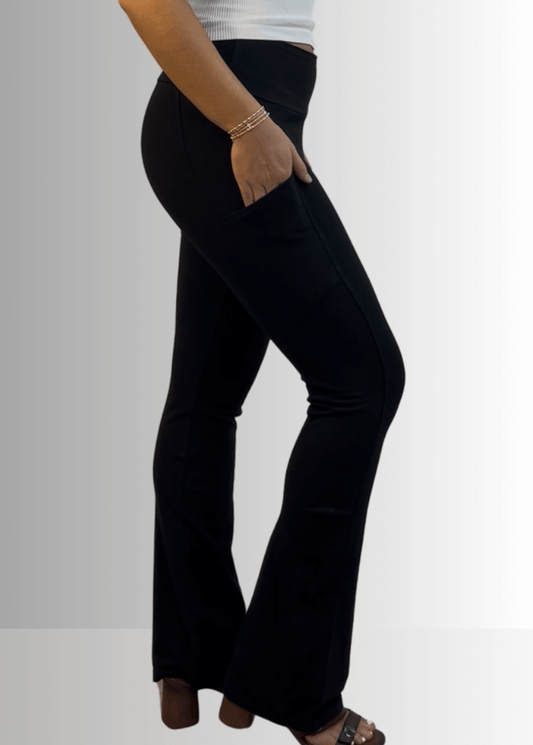 A Perfect Fit Cotton Bootcut Pocket Pants in Solid Black - Concordia Style Boutique