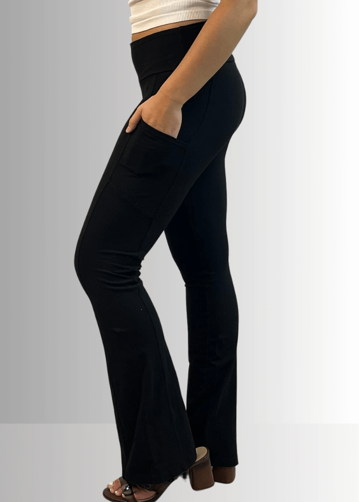 A Perfect Fit Cotton Bootcut Pocket Pants in Solid Black - Concordia Style Boutique