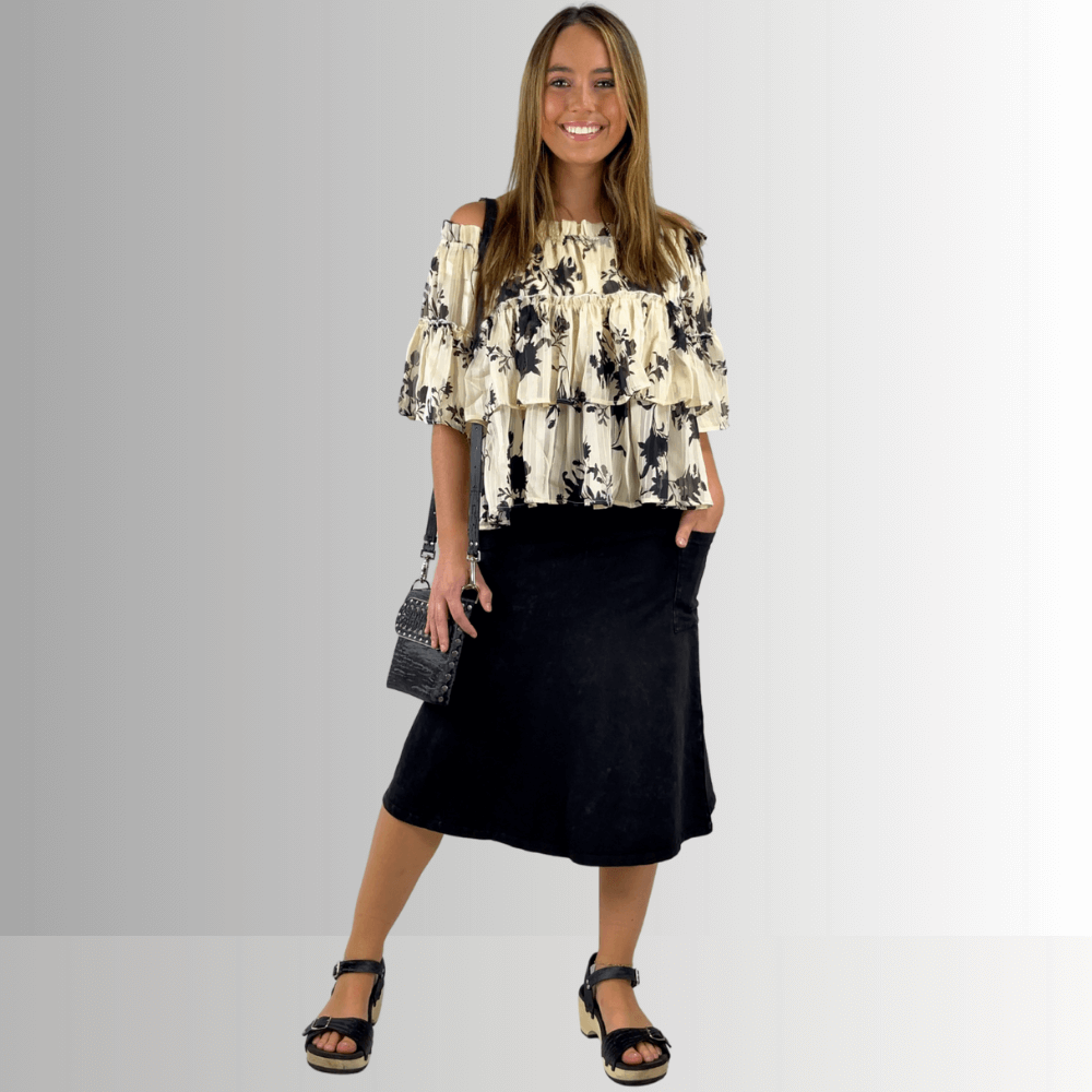 Alyssa Very Versatile Cotton Skirt Black Denim - Concordia Style Boutique