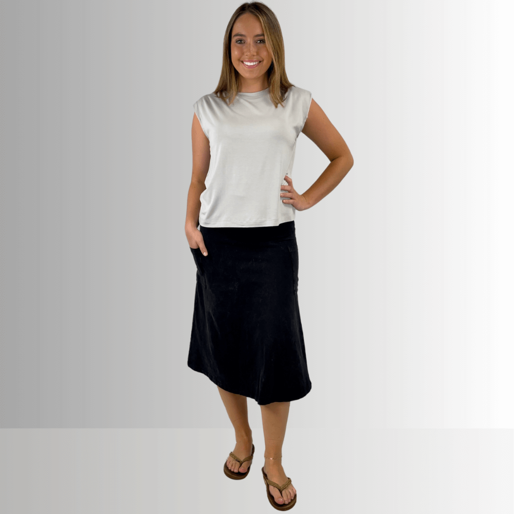 Alyssa Very Versatile Cotton Skirt Black Denim - Concordia Style Boutique