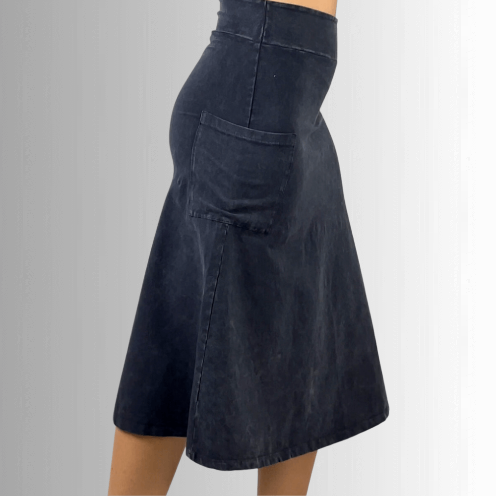 Alyssa Very Versatile Cotton Skirt in Dark Grey-Blue Denim - Concordia Style Boutique