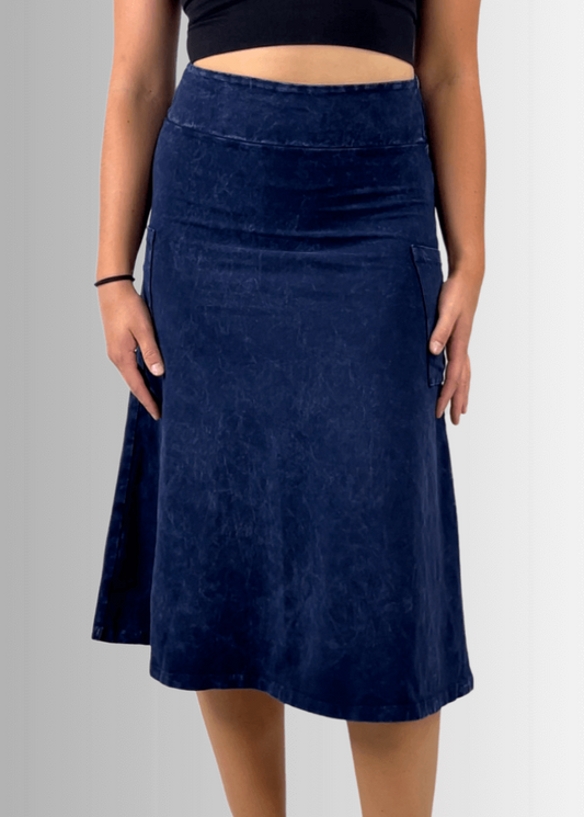 Alyssa Very Versatile Cotton Skirt in Dark Denim - Concordia Style Boutique
