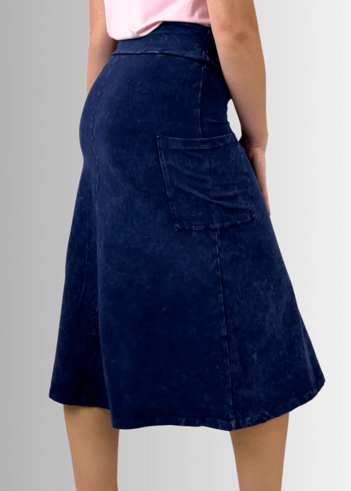 Alyssa Very Versatile Cotton Skirt in Dark Denim - Concordia Style Boutique