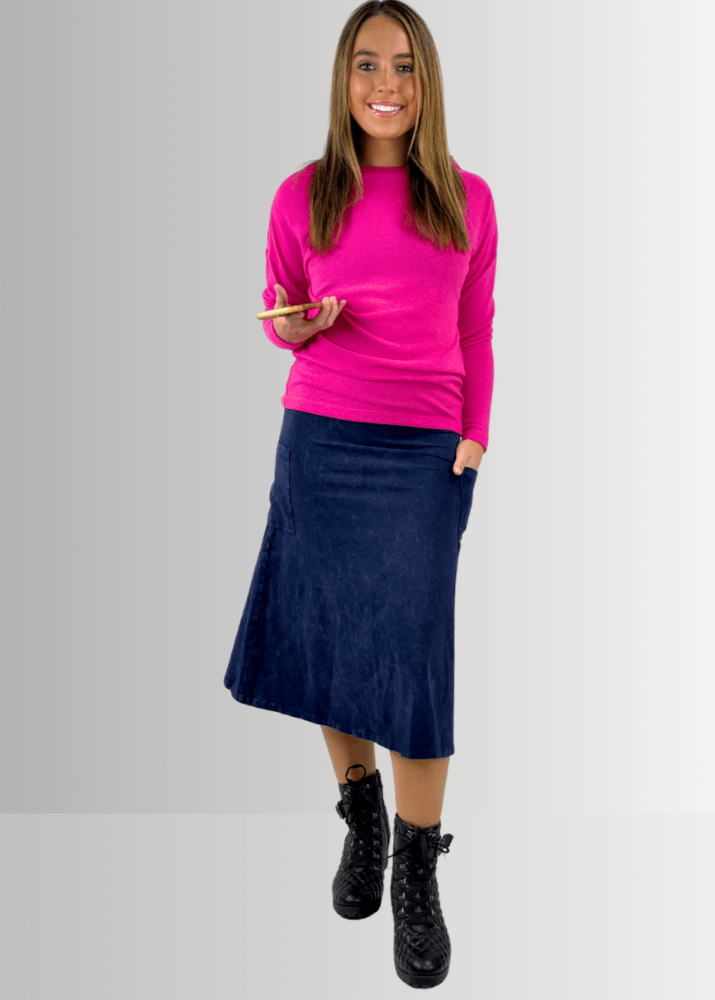 Alyssa Very Versatile Cotton Skirt in Dark Denim - Concordia Style Boutique