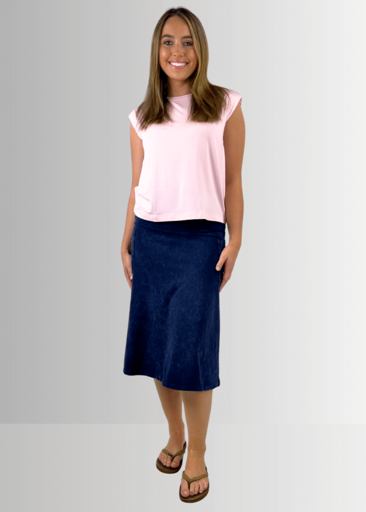 Alyssa Very Versatile Cotton Skirt in Dark Denim - Concordia Style Boutique