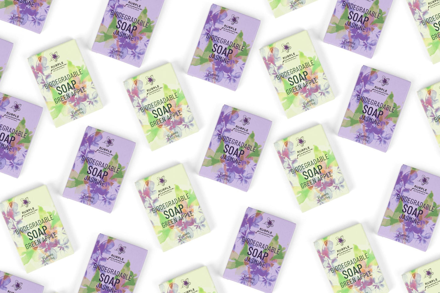Biodegradable Soap Sheets - Jasmine & Green Apple. Perfect for Camping & Travel