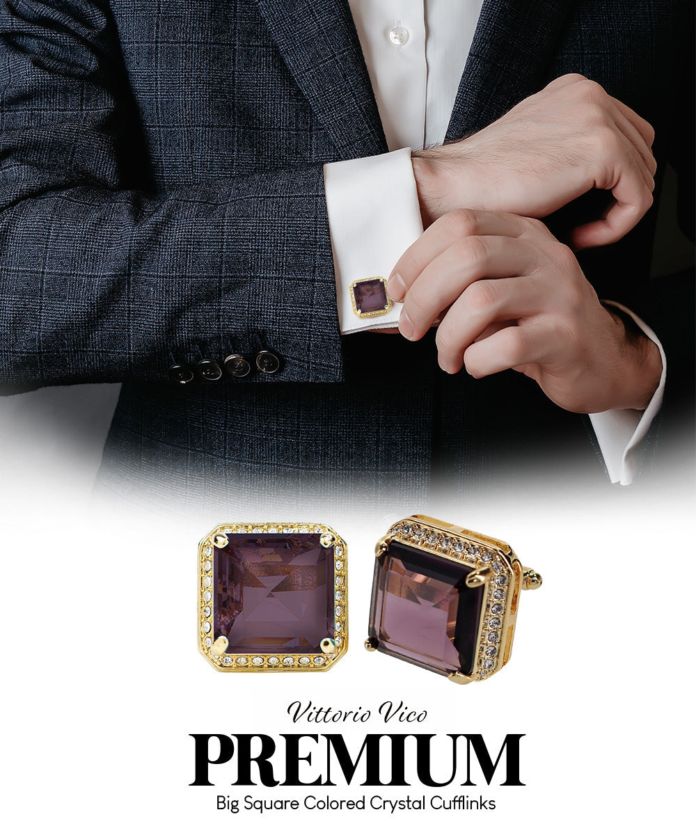 Vittorio Vico Large Big Square Crystal Colorstone Cufflinks: CL 70XX Series - Concordia Style Boutique