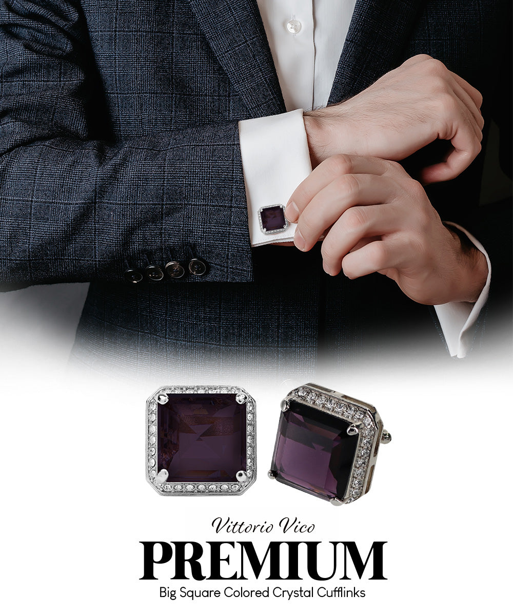Vittorio Vico Large Big Square Crystal Colorstone Cufflinks: CL 70XX Series - Concordia Style Boutique