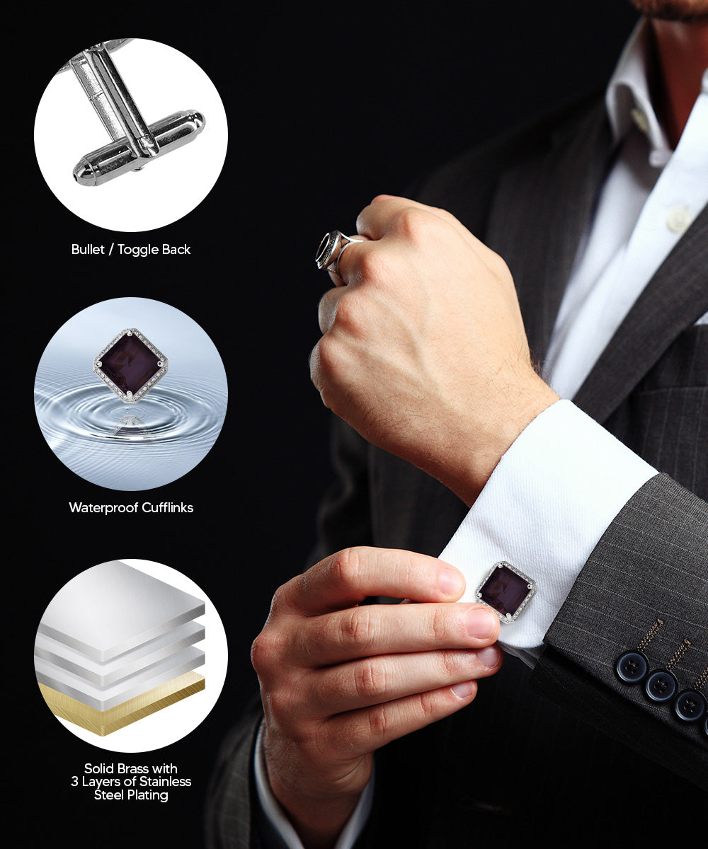 Vittorio Vico Large Big Square Crystal Colorstone Cufflinks: CL 70XX Series - Concordia Style Boutique