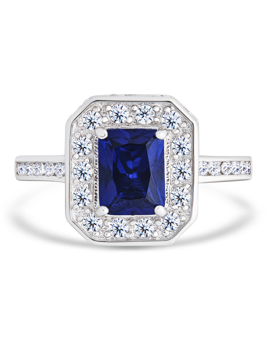 Sterling Silver Emerald Cut Sapphire CZ Cocktail Ring - Concordia Style Boutique