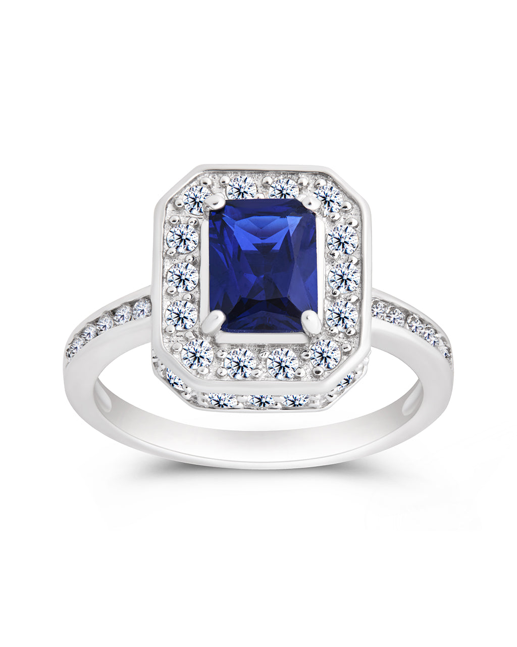 Sterling Silver Emerald Cut Sapphire CZ Cocktail Ring - Concordia Style Boutique
