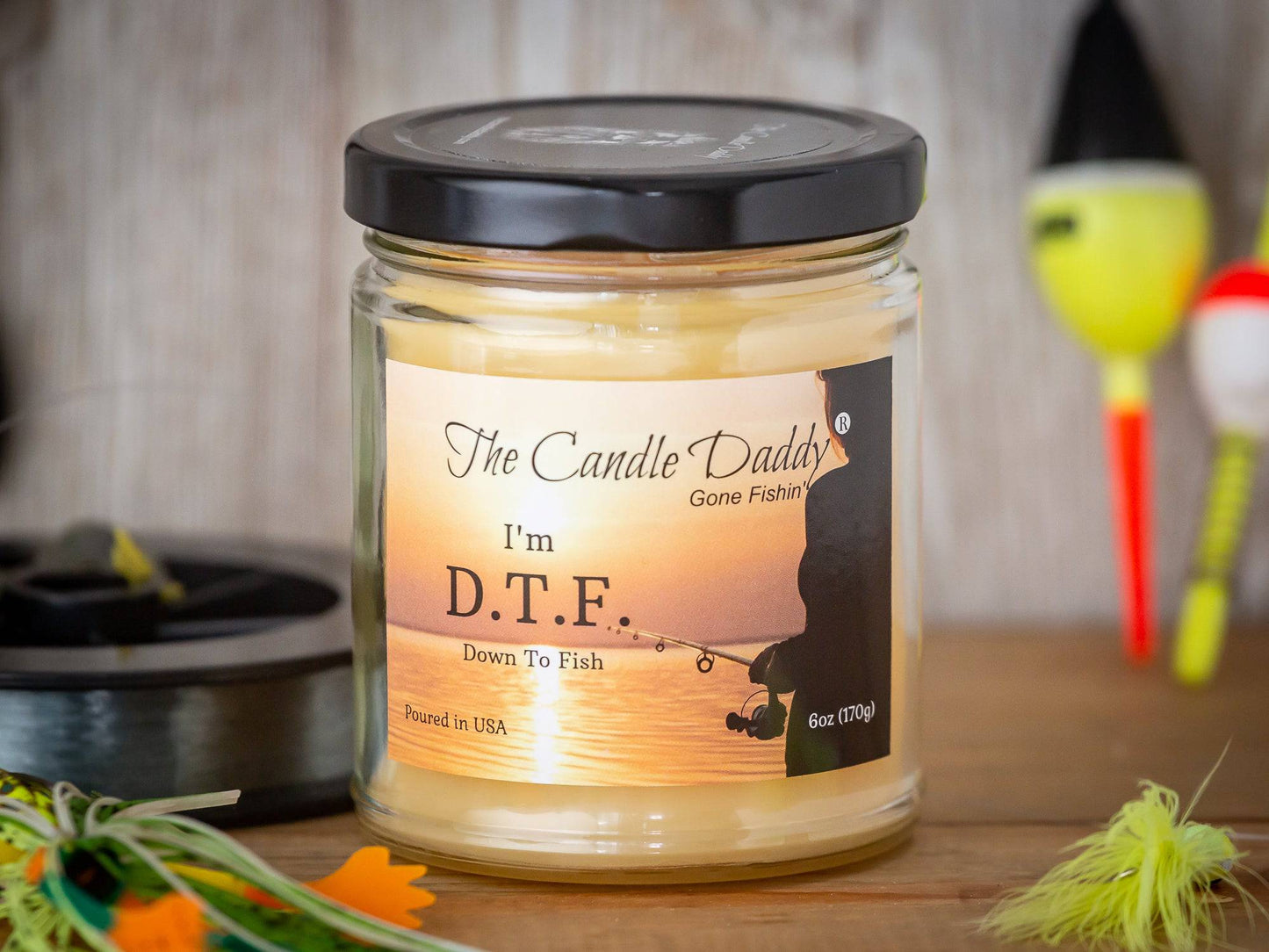 The Candle Daddy's Gone Fishin' - D.T.F. "Down To Fish" - Ocean Breeze Scented Melt- Maximum Scent Jar Candle - 6 oz- 40 hour burn time