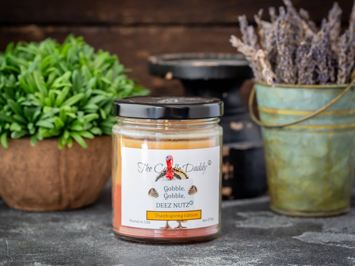 Gobble, Gobble Deez Nutz - Thanksgiving Edition - Banana Nut Bread Scented 6 Ounce Jar Double Pour Candle- 40 Hour Burn Time