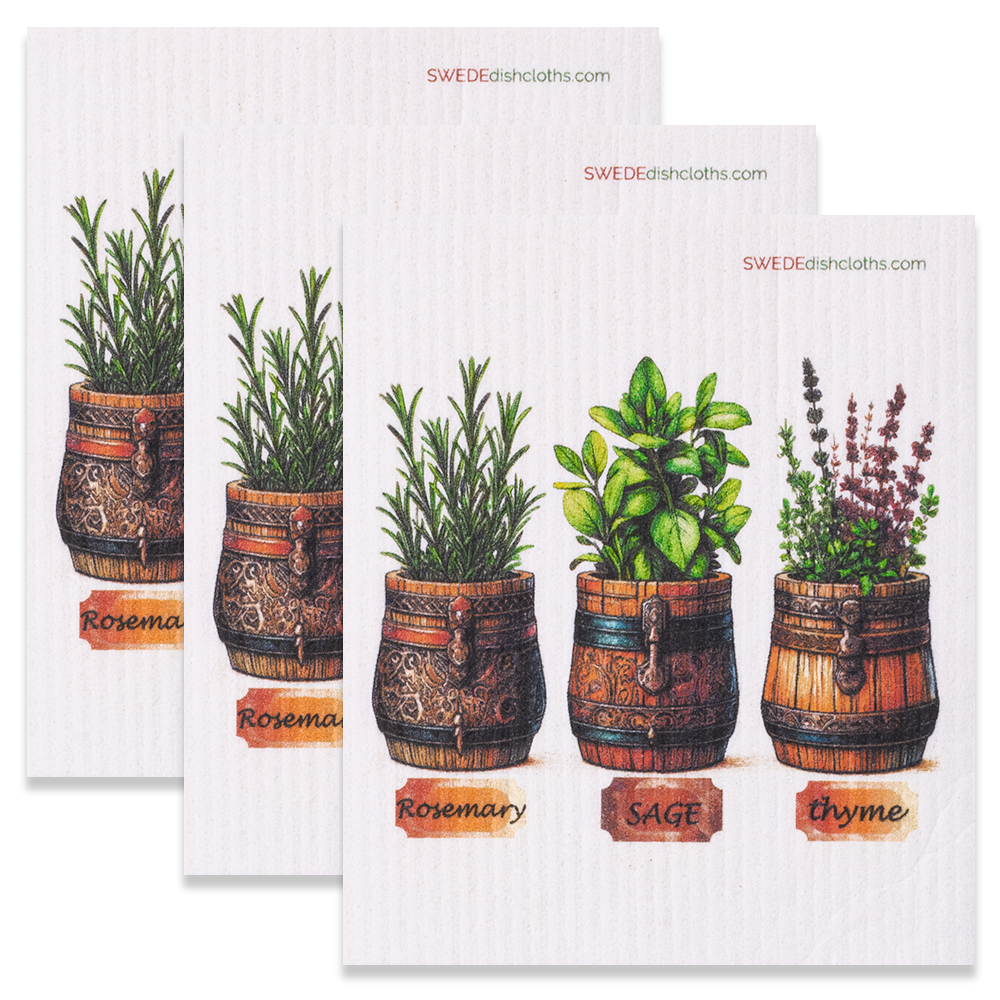 Eco-Friendly Swedish Dishcloths - Rosemary-Sage-Thyme Set of 3 (Paper Towel Replacements) - Concordia Style Boutique