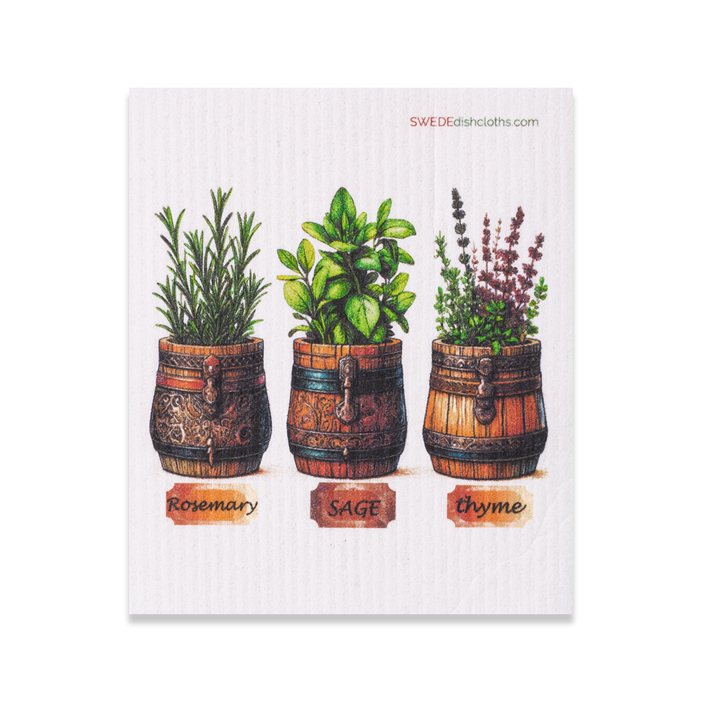Eco-Friendly Swedish Dishcloths - Mixed Herbs Set of 3 (Paper Towel Replacements, One of Each Design) - Concordia Style Boutique