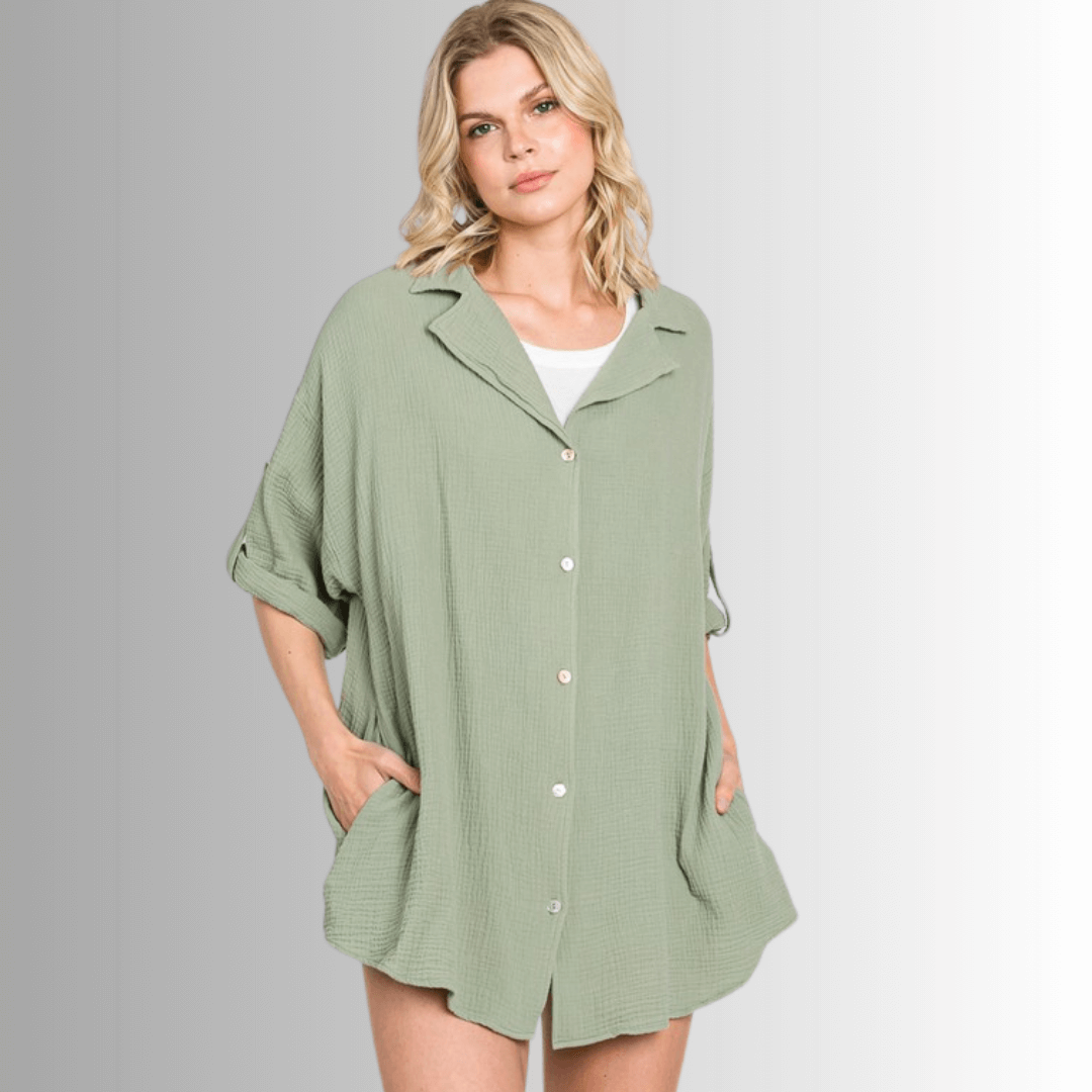 Rachel Slouchy Cotton Gauze Button Down Top - Concordia Style Boutique