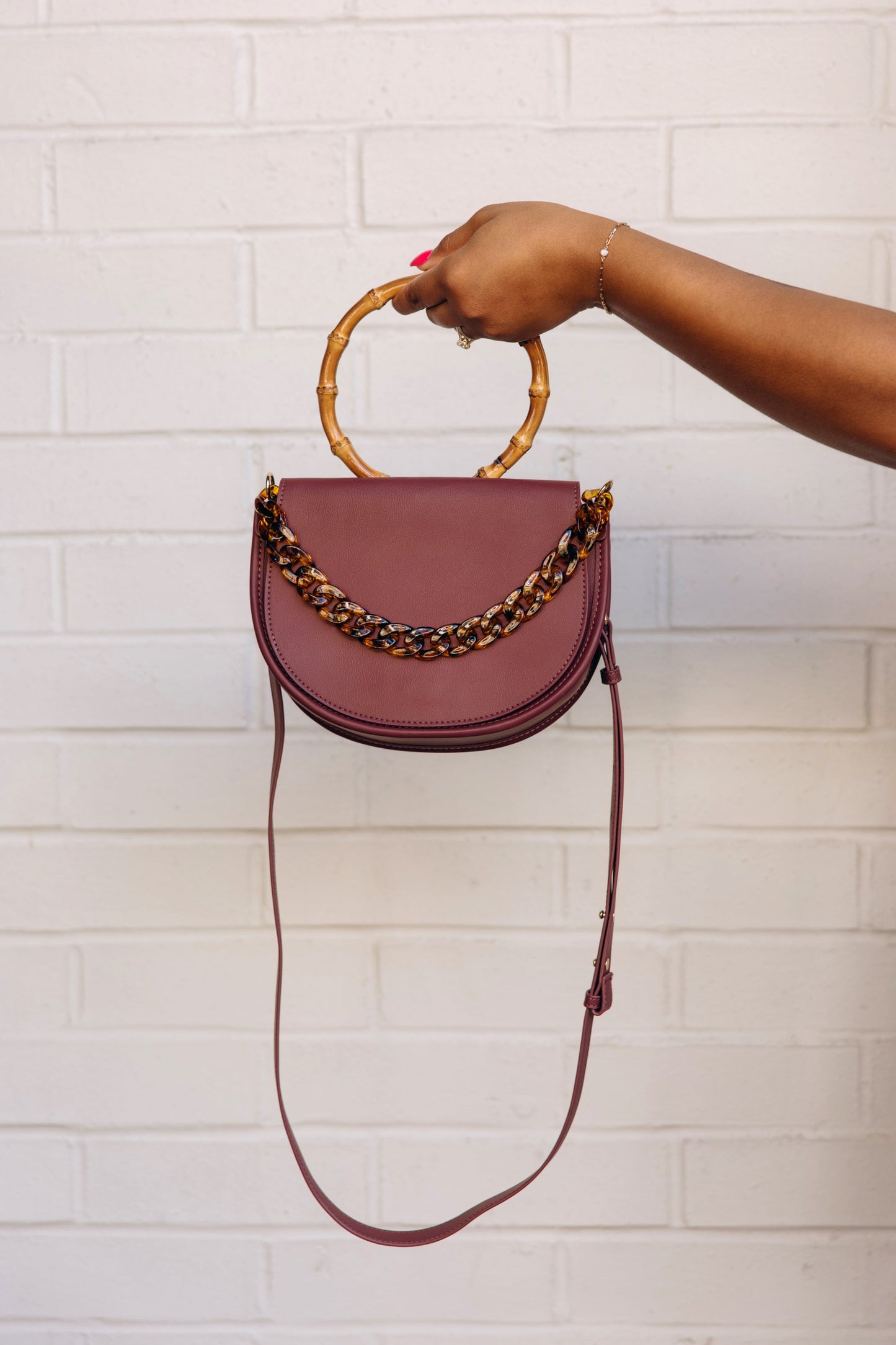 Burgundy Semi-Circle Crossbody Bag
