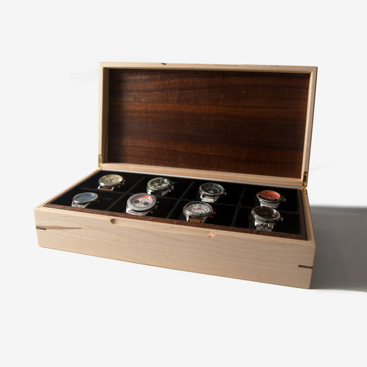 Watch Box - Curly Maple and Sapele Mahogany - 8 Watch Compartments