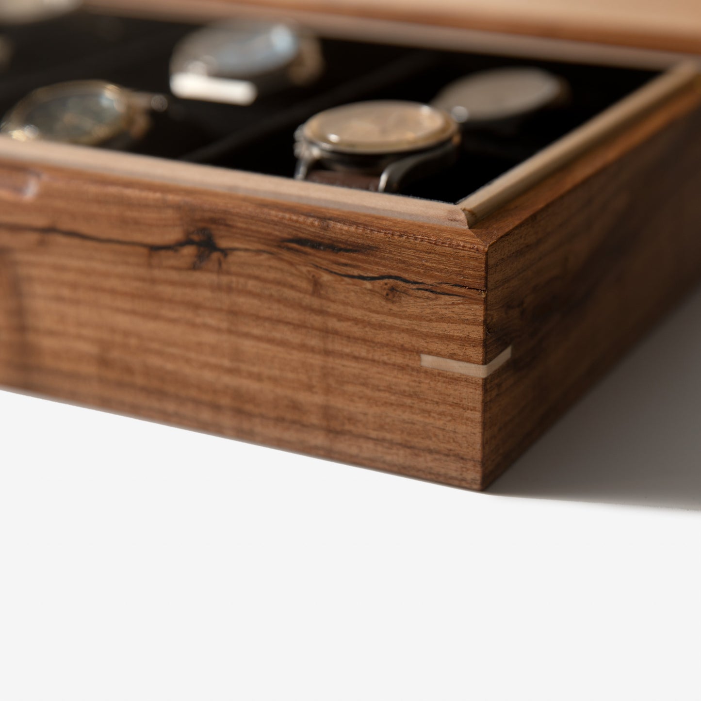 Watch Box - Desert Mesquite and Curly Maple - 8 Watch Compartments