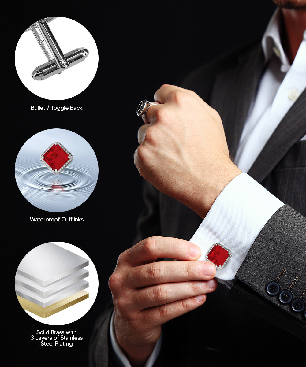 Vittorio Vico Large Big Square Crystal Colorstone Cufflinks: CL 70XX Series - Concordia Style Boutique