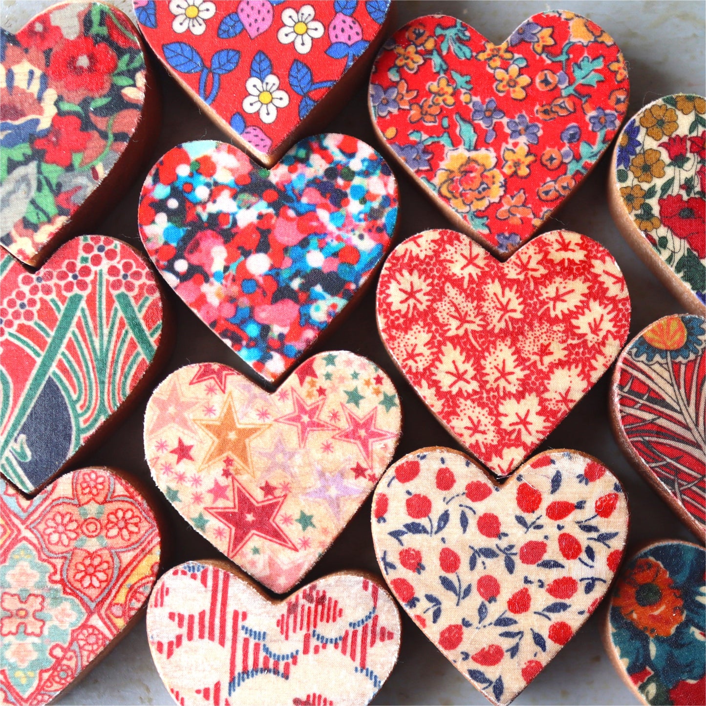 Fabric-Faced Wooden Hearts