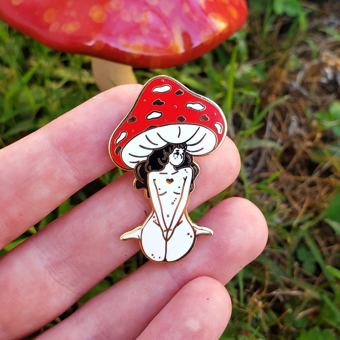 Red Mushroom Girl - Hard Enamel Pin - Concordia Style Boutique