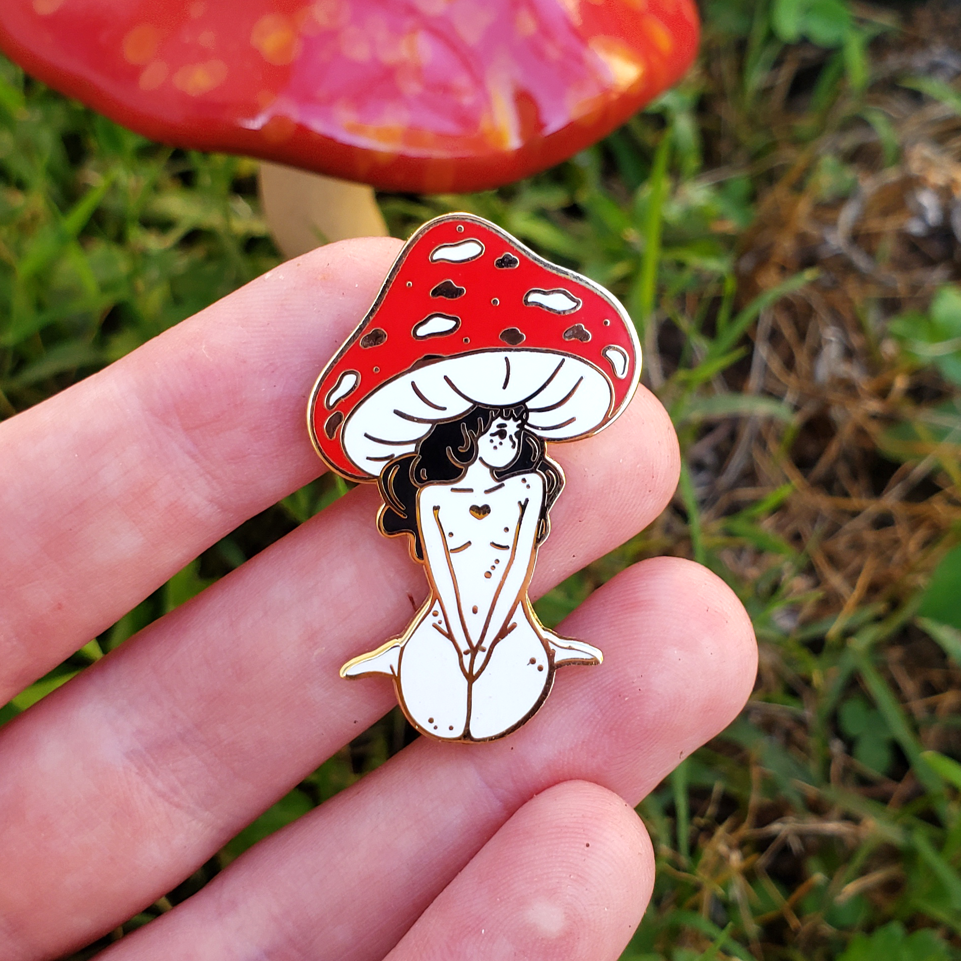 Red Mushroom Girl - Hard Enamel Pin - Concordia Style Boutique