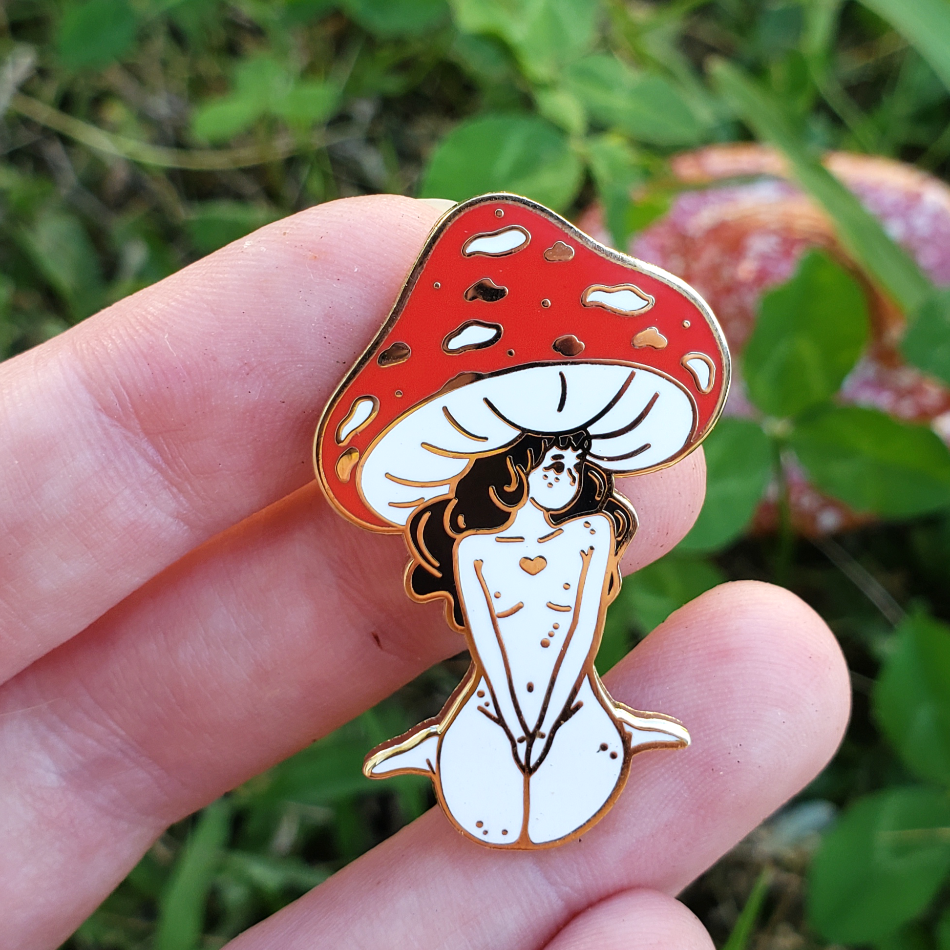 Red Mushroom Girl - Hard Enamel Pin - Concordia Style Boutique