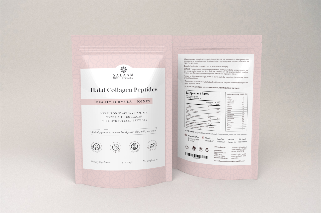 Pure Halal Collagen Hydrolyzed Peptides Type 1 & 3 Powder - With Vitamin C & Hyaluronic Acid | Salaam Nutritionals - Concordia Style Boutique