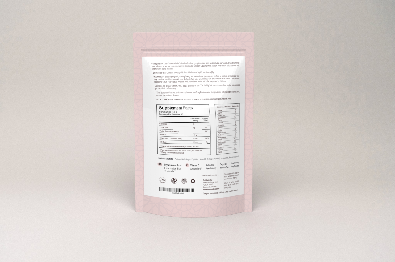 Pure Halal Collagen Hydrolyzed Peptides Type 1 & 3 Powder - With Vitamin C & Hyaluronic Acid | Salaam Nutritionals - Concordia Style Boutique