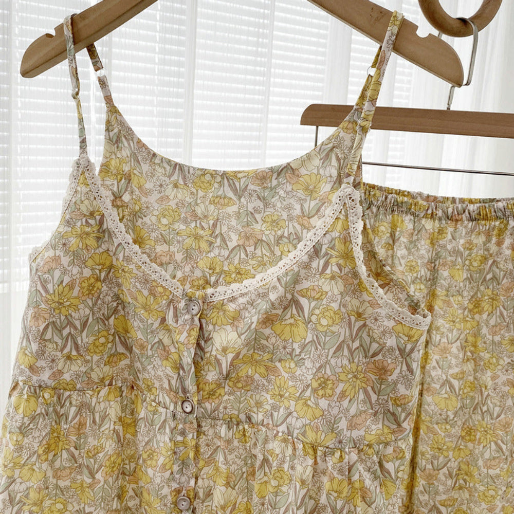 Rosie Cotton Floral Tank Pajama Set / Yellow