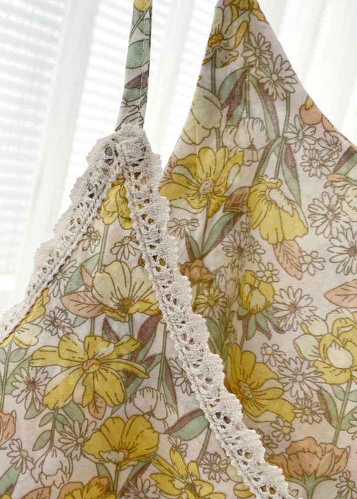 Rosie Cotton Floral Tank Pajama Set / Yellow