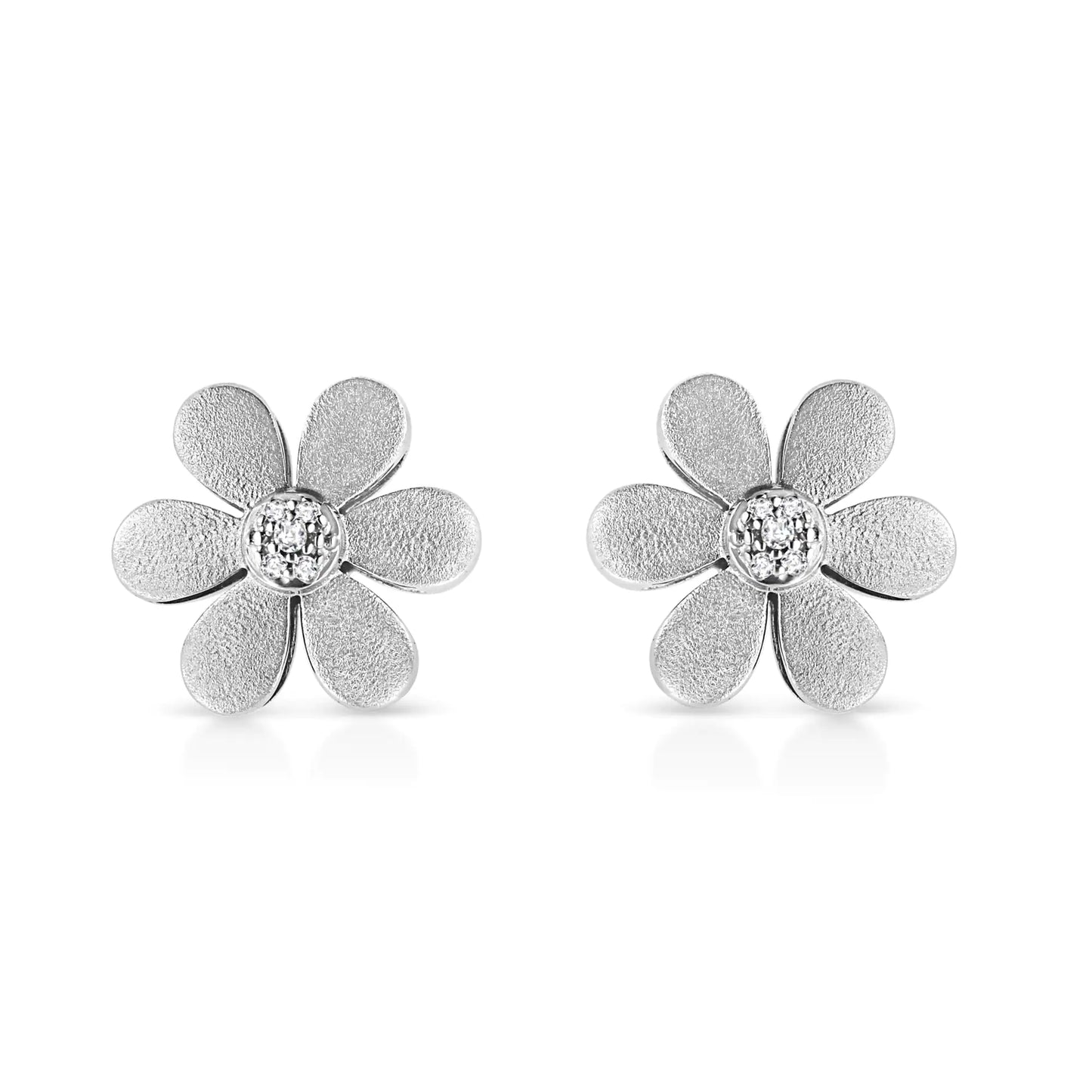 Matte Finished .925 Sterling Silver Diamond Accent Flower Hoop Stud Earring (I-J Color, I1-I2 Clarity) - Concordia Style Boutique
