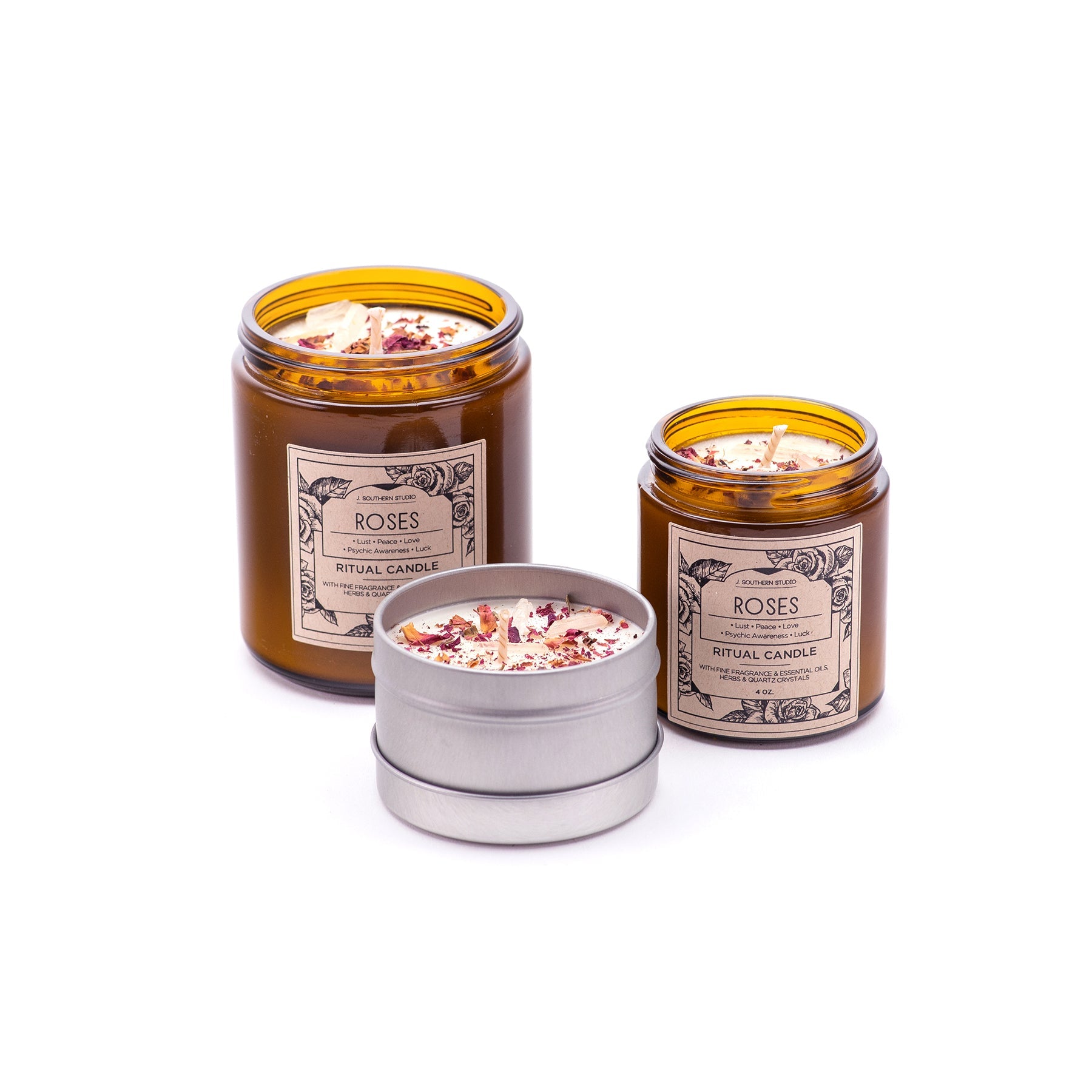 Roses Ritual Candle with Quartz and Herbs - Concordia Style Boutique