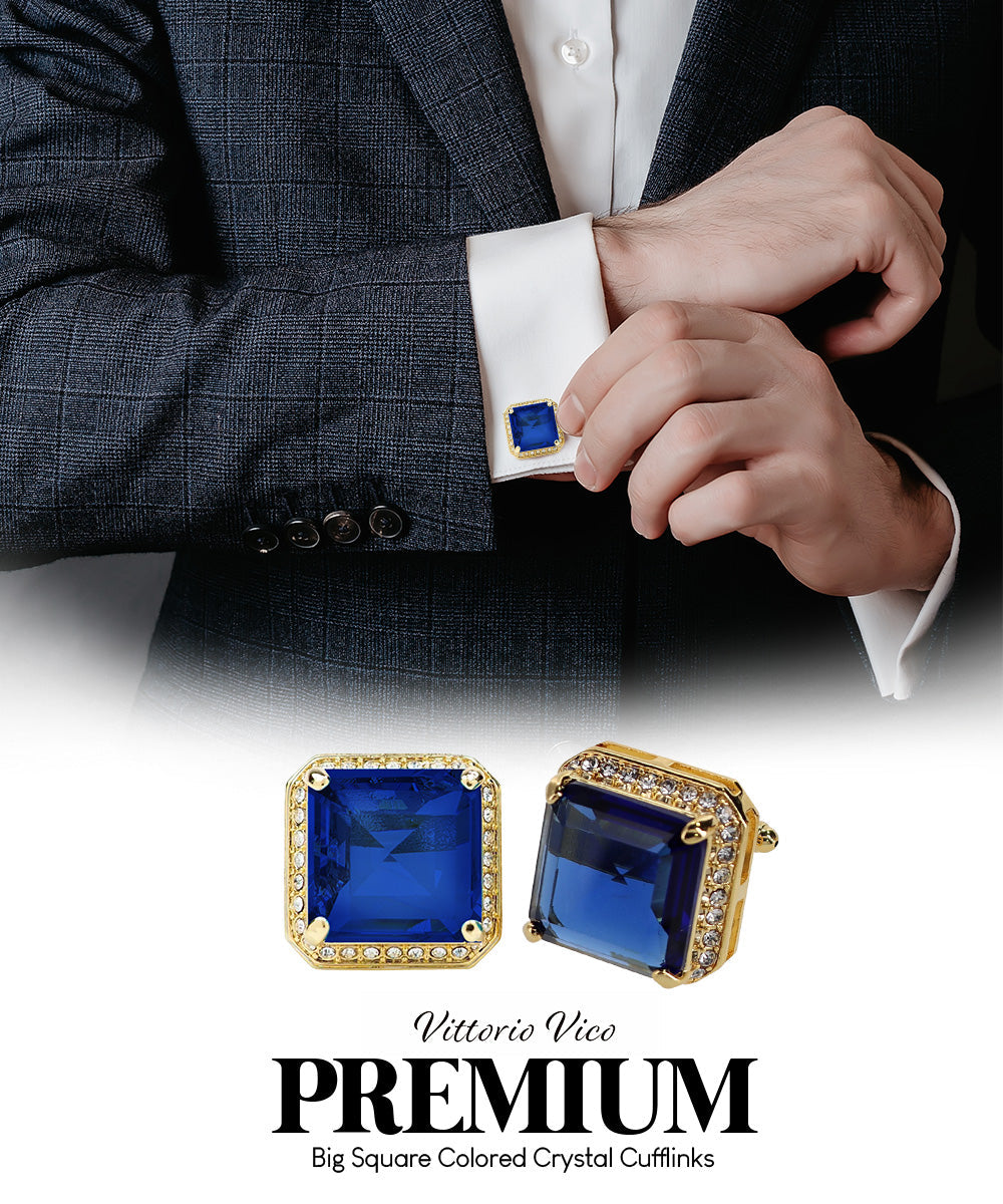 Vittorio Vico Large Big Square Crystal Colorstone Cufflinks: CL 70XX Series - Concordia Style Boutique