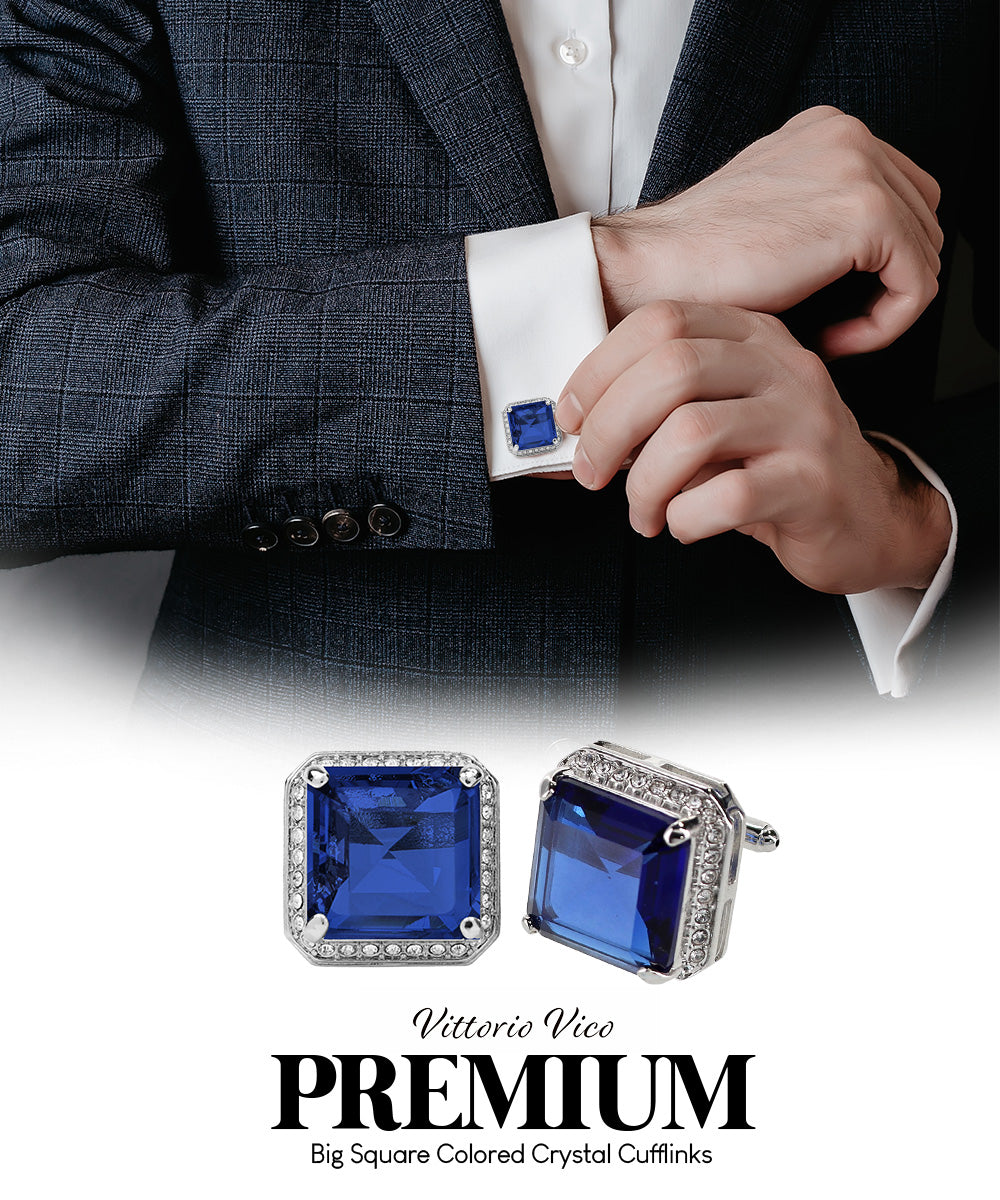 Vittorio Vico Large Big Square Crystal Colorstone Cufflinks: CL 70XX Series - Concordia Style Boutique
