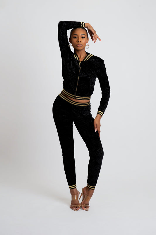 Royalty Velour Tracksuit - Black